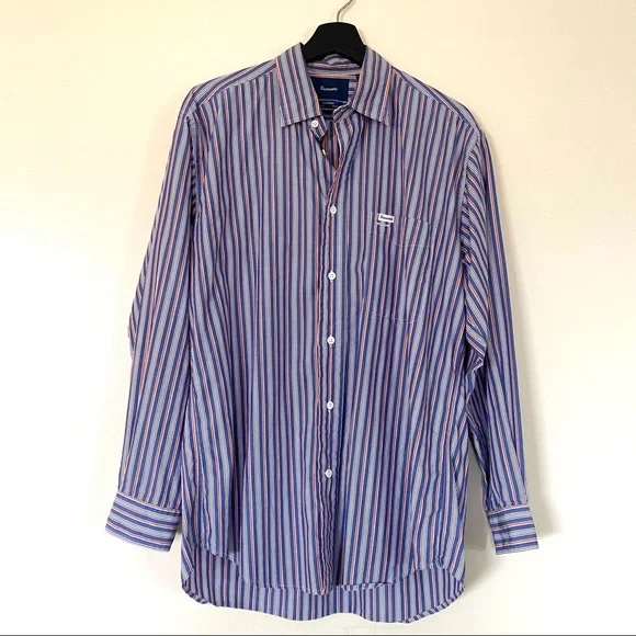 Faconnable Shirts | Faconnable Mens Long Sleeve Dress Shirt | Color: Blue/Orange | Size: M | Jaly4393's Closet